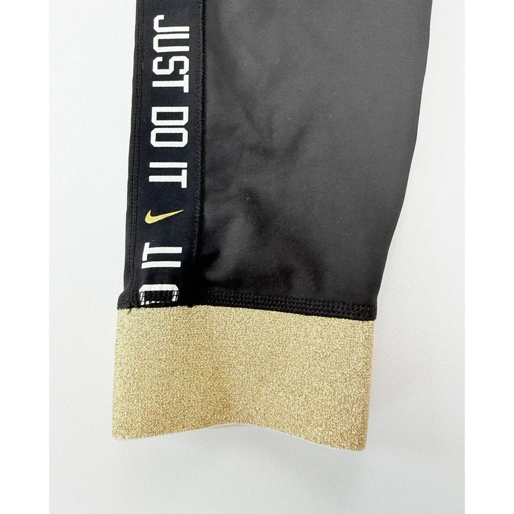 Nike Leggings Women S Black Gold Just Do It Taping High Waisted Excellent